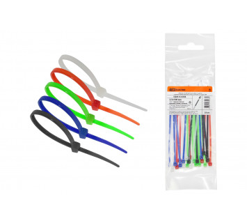 Хомуты 2,5х100 цветные набор  5 цветов (черный, белый, красный, синий, зеленый) (25 штук) TDM