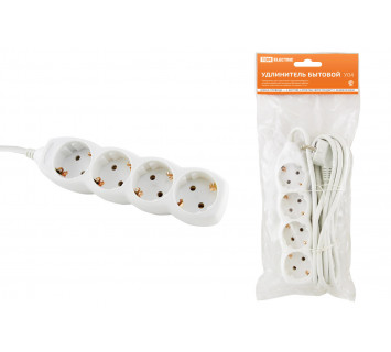 Удлинитель бытовой  У04  4 гнезда, 5метров, с заземлением, ПВС 3х1мм2  16А/250В TDM