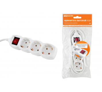Удлинитель бытовой  У03В выключатель, 3 гнезда, 1,5метра, с заземлением, ПВС 3х1мм2  16А/250В TDM