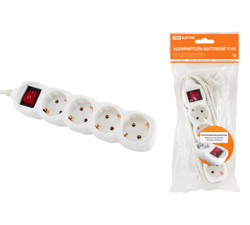 Удлинитель бытовой  У04В выключатель, 4 гнезда, 1,5метра, с заземлением, ПВС 3х1мм2  16А/250В TDM