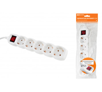 Удлинитель бытовой  У05В выключатель, 5 гнезд, 1,5метров, с заземлением, ПВС 3х1мм2  16А/250В TDM