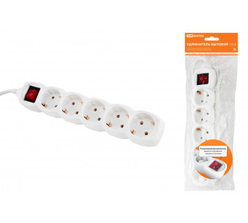 Удлинитель бытовой  У05В выключатель, 5 гнезд, 3метра, с заземлением, ПВС 3х1мм2  16А/250В TDM