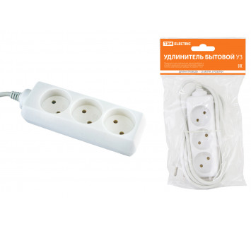 Удлинитель бытовой  У3  3 гнезда, 1,5метра, без заземления, ПВС 2х0,75 мм2  10А/250В TDM