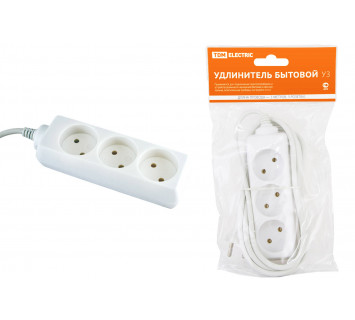 Удлинитель бытовой  У3  3 гнезда, 5метров, без заземления, ПВС 2х0,75мм2  10А/250В TDM