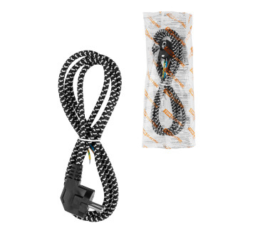 Шнур сетевой с вилкой в тканевой оплетке ПВС 3x0,75мм2 1,8м, 2400 Вт с/з черный TDM