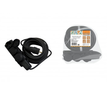 Удлинитель-шнур силовой каучук, КГ, IP44, 3 гнезда с/з, 3500 Вт, 50 м Народный