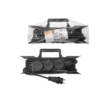 Удлинитель-шнур силовой на рамке, каучук, КГ, IP44, 3 гнезда с/з, 4000 Вт, 10 м Народный