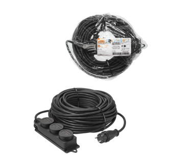 Удлинитель-шнур силовой каучук, КГ, IP44, 3 гнезда с/з, 4000 Вт, 30 м Народный