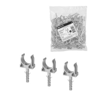 Крепеж-клипса для трубы 20 мм с дюбелем (100 шт.) серая TDM