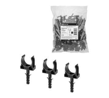 Крепеж-клипса для трубы 20 мм с дюбелем (100 шт.) черная TDM