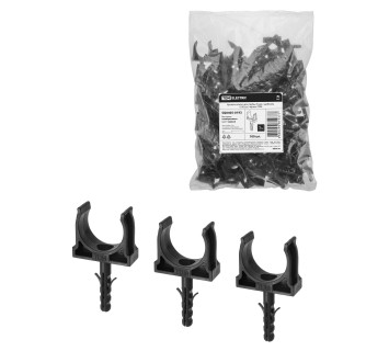 Крепеж-клипса для трубы 25 мм с дюбелем (100 шт.) черная TDM