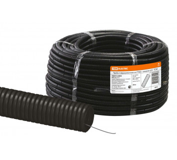 Труба гофрированная ПНД d 32 с зондом (50 м) легкая черная TDM