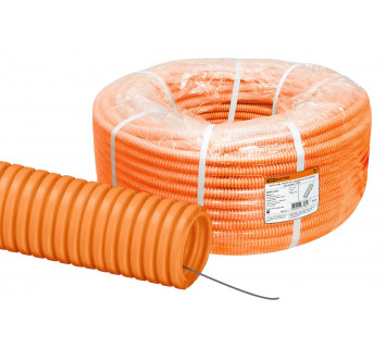 Труба гофрированная ПНД d 40 с зондом (25 м) легкая оранжевая TDM