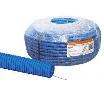 Труба гофрированная ПНД d 16 с зондом (100 м) легкая синяя TDM