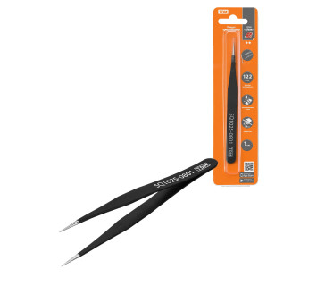 Пинцет прецизионный прямой 122 мм, острое жало, нерж., антистатич. покр., блистер, 