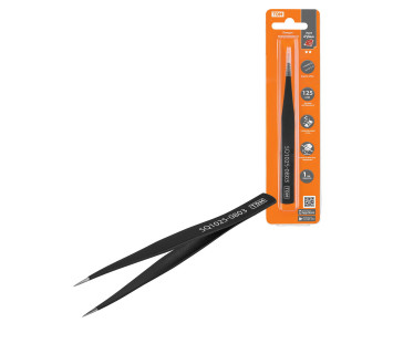 Пинцет прецизионный прямой 125 мм, острое жало, нерж., антистатич. покр., блистер, 