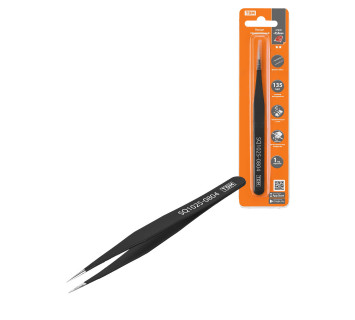 Пинцет прецизионный прямой 135 мм, острое жало, нерж., антистатич. покр., блистер, 