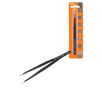 Пинцет прецизионный прямой 140 мм, острое жало, нерж., антистатич. покр., блистер, 