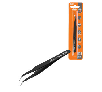 Пинцет прецизионный изогнутый 110 мм, острое жало, нерж., антистатич. покр., блистер, 