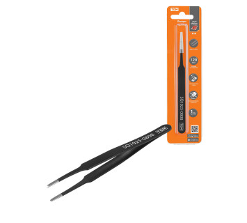 Пинцет прямой 120 мм, плоское жало 3 мм, нерж., антистатич. покр., блистер, 