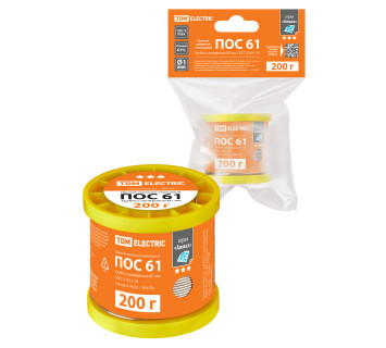 Припой ПОС 61, трубка с канифолью, ГОСТ 21931-76, ?1 мм, 200 г, катушка, инд. упак., 