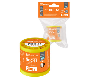 Припой ПОС 61, трубка с канифолью, ГОСТ 21931-76, ?2 мм, 200 г, катушка, инд. упак., 