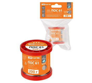 Припой ПОС 61, проволока, ГОСТ 21931-76, ?1 мм, 200 г, катушка, инд. упак., 