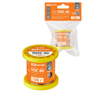 Припой ПОС 40, трубка с канифолью, ГОСТ 21931-76, ?1 мм, 100 г, катушка, инд. упак., 