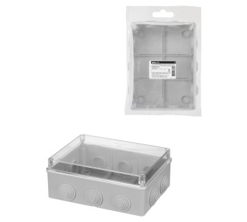 Распаячная коробка ОП 190х140х70мм, прозрач. крышка, IP55, 10 гермовводов, инд. штрихкод, TDM