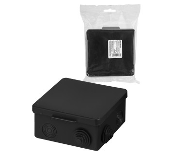 Распаячная коробка ОП 100х100х55мм, крышка, IP54, 8вх., черная, инд. штрихкод TDM