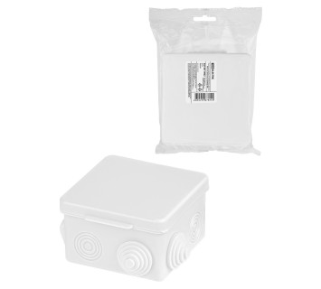 Распаячная коробка ОП 80х80х50мм, крышка, IP54, 7вх., белая, инд. штрихкод TDM