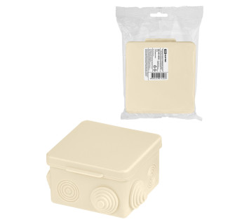 Распаячная коробка ОП 80х80х50мм, крышка, IP54, 7вх., сл. кость, инд. штрихкод TDM