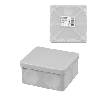 Распаячная коробка, двухкомпонентная, ОП 100х100х50 мм, IP66, 8 вх., серая, инд. штрихкод TDM