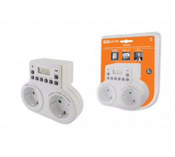 Таймер розеточный ТРЭ-03-1мин/7дн-10on/off-2х8А-2р (недельный, 2 розетки) TDM